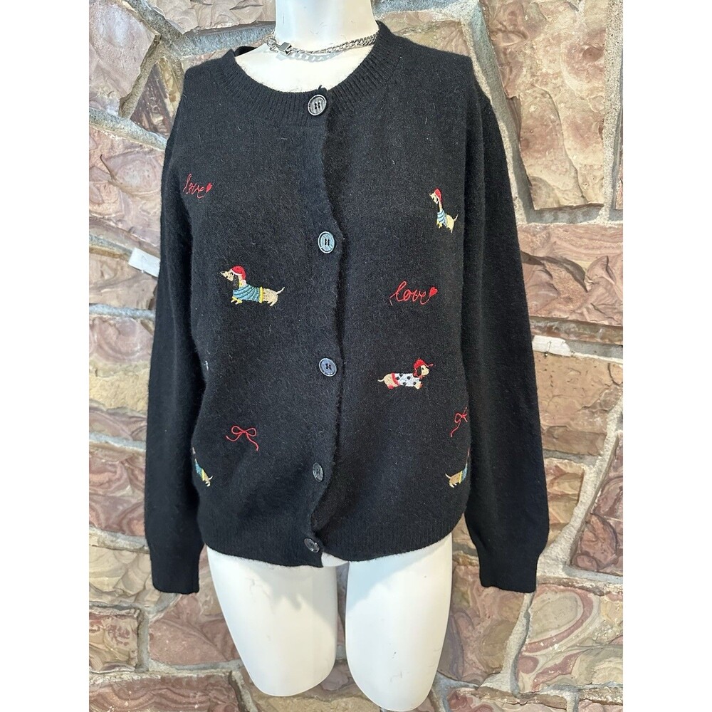 Vintage Vintage Pink Poodle Button Cardigan Size XL/L by S .Chirstina Art work